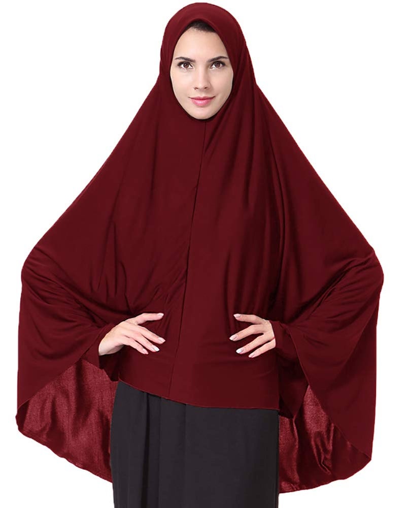 Women's Elegant Modest Muslim Islamic Ramadan Soft Lightweight Jersey Hijab Long Scarf, Burgundy, L
